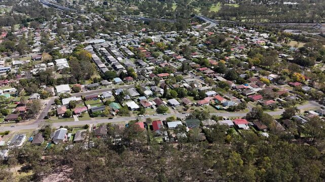 Gailes Suburb, City of Ipswich, Queensland, Australia &ndash; 4K Aerial Drone View of Residential Homes, Roads, Green Spaces, Forest, and Nearby Carole Park Industrial Precinct in South-East Queensland