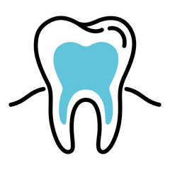 Tooth blue on a white background. Vector dental illustration. Cartoon healthy dentistry tooth. Medical vector drawing silhouette icon. Dentist sign. 