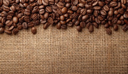 Roasted coffee beans on burlap