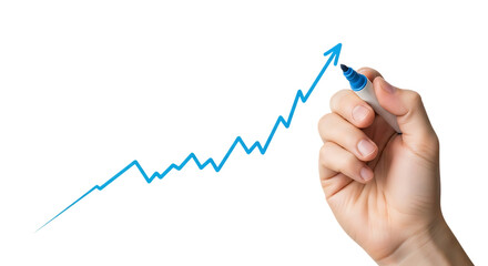 Hand drawing an upward trending blue line graph with a marker graphic design cutout PNG isolated on a transparent background