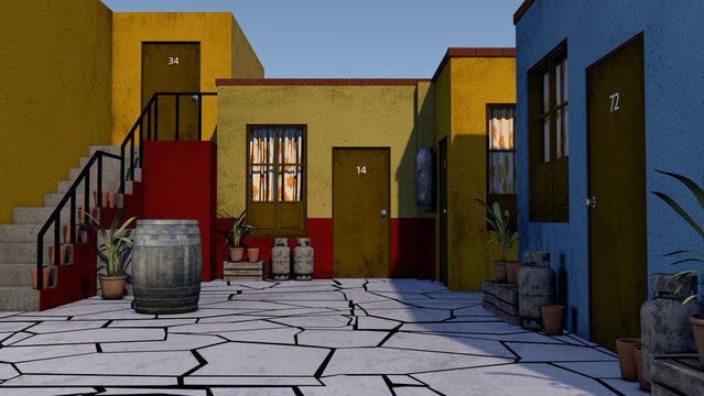 Vecindad Mexicana 1970 3D Render