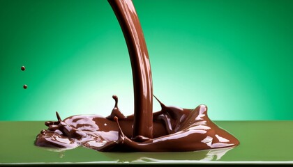 smooth melted chocolate pouring with vibrant green background