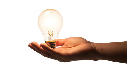 Hand Holding a Glowing Incandescent Light Bulb Against a Dark Background graphic design cutout PNG isolated on a transparent background
