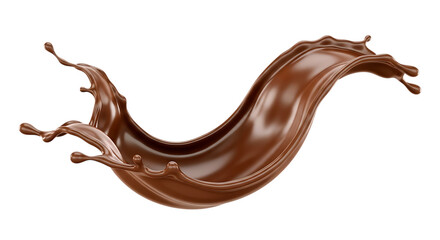 Chocolate liquid splash with droplets and curves fluid swirl cutout PNG isolated on a transparent background