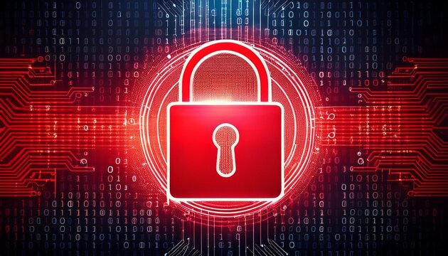 abstract cybersecurity red alert warning padlock symbol with binary letters and numbers on a digital background information security data protection concept