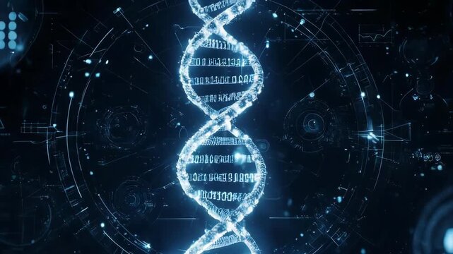 Rotating Digital DNA Strand for Medical and Science Concepts. This visual represents genetic engineering, biotechnology, medical research, and the future of science and healthcare in the digital age. - Powered by Adobe