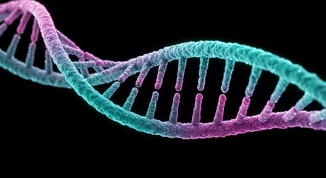 Dna double helix structure on black background science and biology concept - Powered by Adobe