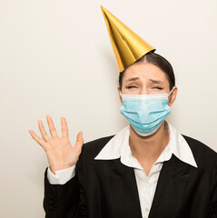 Portrait of young woman wearing medical mask. Mask face. People. Virus. Flu