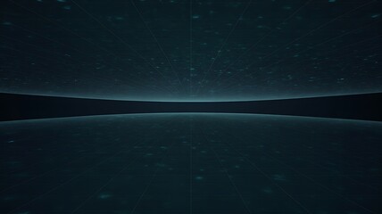 Abstract digital grid landscape with glowing particles receding into a dark horizon technology
