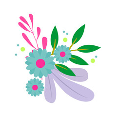 Beautifully Illustrated Floral Arrangement with Delicate Petals and Green Leaves on White Background