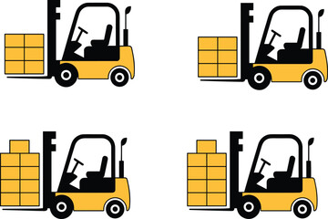 Forklift icons with boxes, warehouse equipment, industrial forklift, logistics transportation, cargo handling, material mover, warehouse forklift, goods lifting, 
