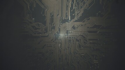 Abstract Golden Circuit Board Pattern Fading into Darkness with a Subtle Light Flare technology background
