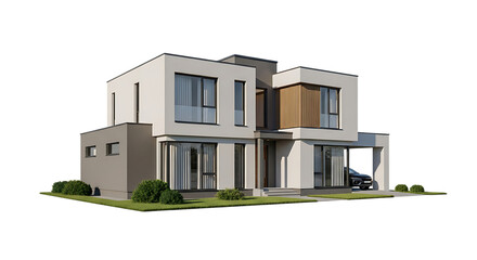 Contemporary Two- Story House with Modern Architecture and Attached Garage home cutout PNG isolated on a transparent background