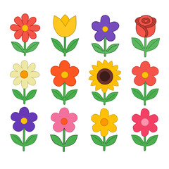 Colorful Cartoon Flower Collection on Black Background © diqvz
