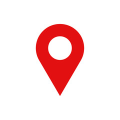 Red location icon, pin icon, Map marker, GPS navigation symbol, Destination indicator, Position locator, Vector illustration.