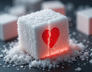 Broken Heart Symbol on Sugar Cube – Sweet Love and Bittersweet Pain Concept