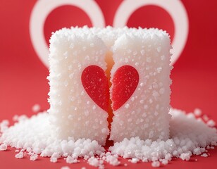 Broken Heart Symbol on Sugar Cube – Sweet Love and Bittersweet Pain Concept