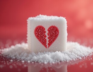 Broken Heart Symbol on Sugar Cube – Sweet Love and Bittersweet Pain Concept