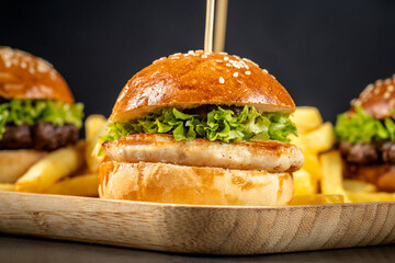 Grilled chicken burger with fries