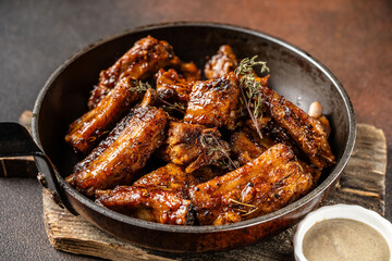 Juicy barbecue pork ribs with herbs