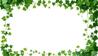 A vibrant, lush border of climbing plants creates a striking frame isolated on a transparent background.