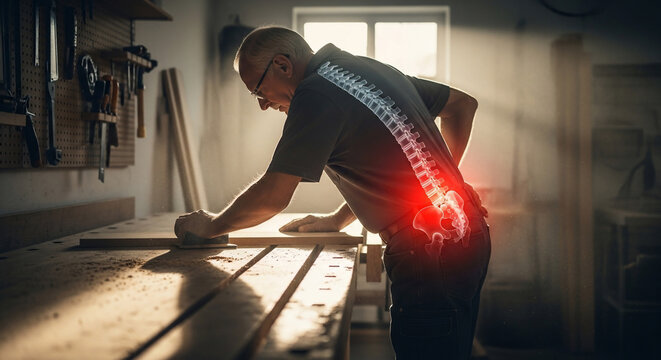 Older man working with back pain