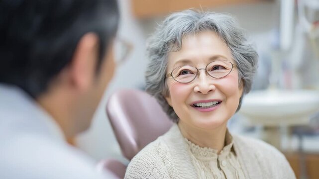 高齢女性が歯科医と穏やかに相談