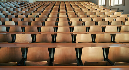 Fototapeta premium Capture the vastness of this lecture hall, perfect for showcasing education, conferences, or presentations, evoking a sense of knowledge and learning