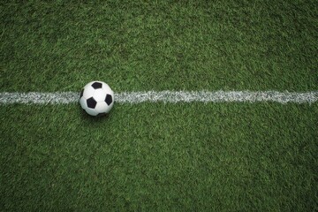 soccer ball on the grass of a football field, copy space