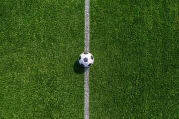 soccer ball on the grass of a football field, copy space