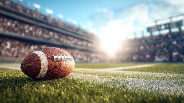 american football ball on the grass in a stadium