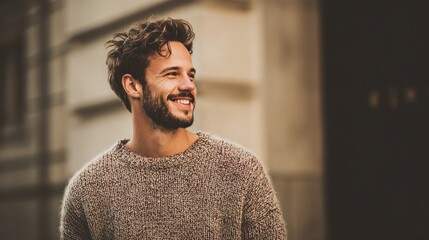 Smiling Young Man in Sweater with Blank Background