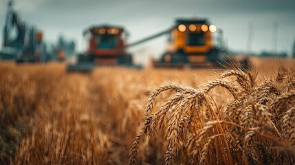 Agricultural Machinery Harvesting Wheat Crop