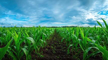 Wide Angle Landscape of Corn Plantation Field