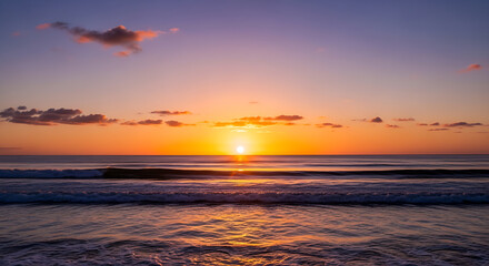 Golden Hour Horizon: The sun dips gracefully towards the horizon, painting the sky with fiery hues, while gentle waves caress the shoreline, evoking a sense of tranquility and wonder.