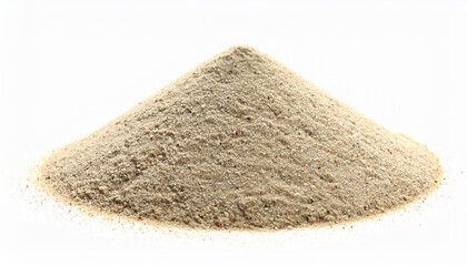 Pile of fine sand with natural texture and light beige color isolated on white background, evoking calm and earthy feeling