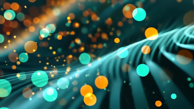 Abstract Wave with Colorful Bokeh: A visually stunning image of an abstract wave rendered in vibrant teal, complemented by an array of colorful bokeh lights, creating a sense of depth and energy.
