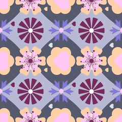 Colorful flowers as a seamless pattern. Multicolored background with flowers.
Seamless floral decor.