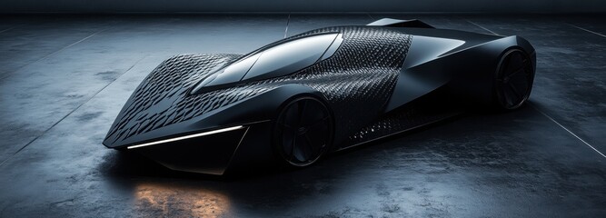 Kam abstract luxury car design shows angular black panels and advanced aerodynamics