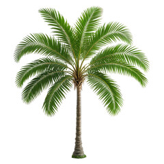 Isolated lush palm tree on black background. Tropical plant with green fronds