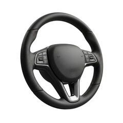 Modern black car steering wheel with multifunction buttons. PNG Transparent