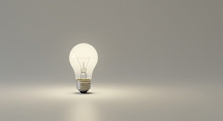 Illuminated light bulb on a neutral background idea innovation and solution