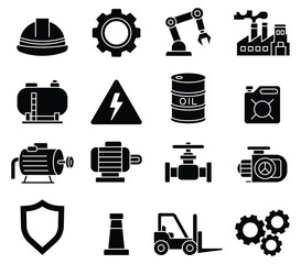 Industrial Equipment Icons for Manufacturing, Engineering and Construction Use