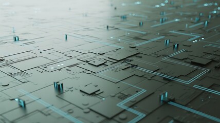 Futuristic digital landscape with geometric patterns and glowing blue lines technology abstract