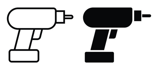 Black and White Graphic Illustration of Electric Drill Tool Icon