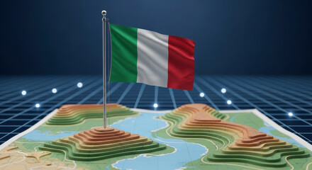 Exploring Italy Digital Terrain Model With Italian Flag Illustration
