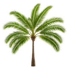 Isolated lush green palm tree against a solid black background
