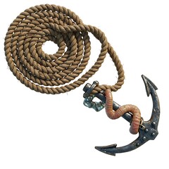 Fantasy Anchor Game Asset  Nautical Prop with Coiled Rope and Red Spiral Accen