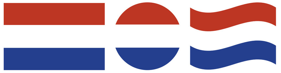 Round Netherlands flag in circle shape. Netherlands rectangular flag. Waving flag of Netherlands isolated.. © Oleh