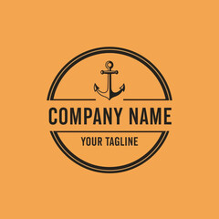 Nautical Anchor Logo Design Template with Company Name and Tagline on Background, Flat Vector Elements, Vector Illustration, Simple Vector, Stylized Vector Drawing, Vector Template, Clean Vector
